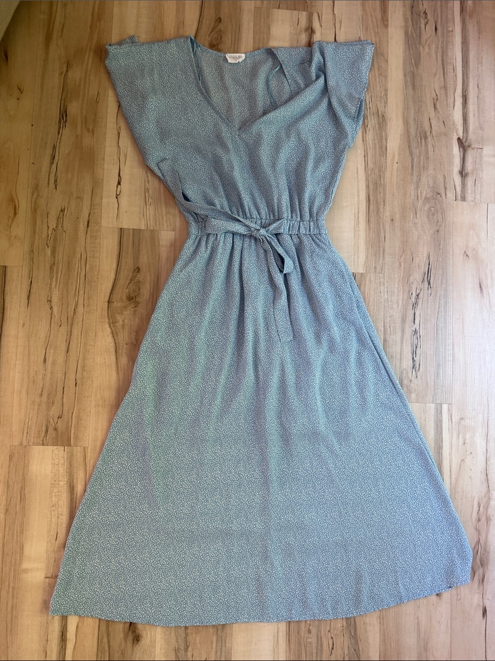 Sienna Sky Light Blue Printed V-Neck Tie-Waist Maxi Dress